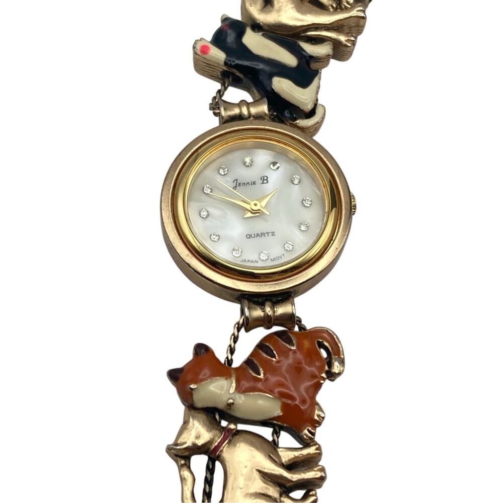 VTG Jennie B Women's Cats Theme Bracelet Watch 24mm - Fresh Battery Wrist 6.25"